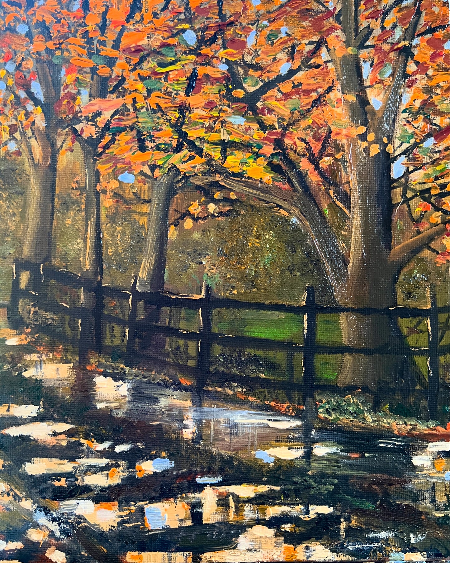 Golden leaves in Autumn- Oil on board