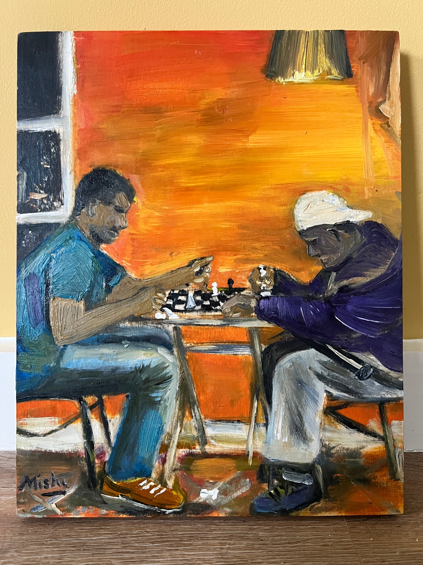 The Chess players - Oil on wood | Game players | chess painting