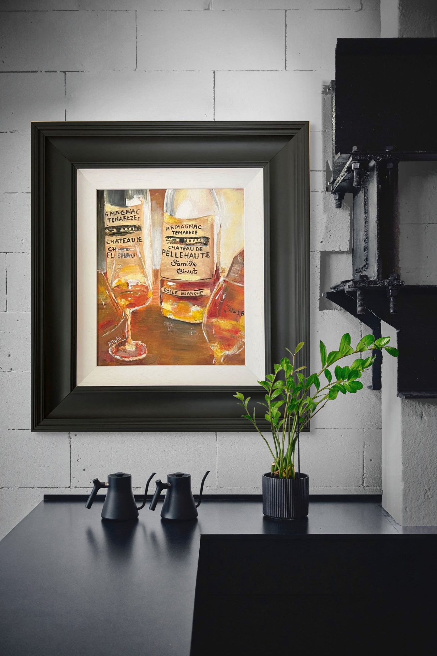 Armagnac Still Life Oil Painting: Amber Hues, Post-Impressionist Art (30x25 cm)