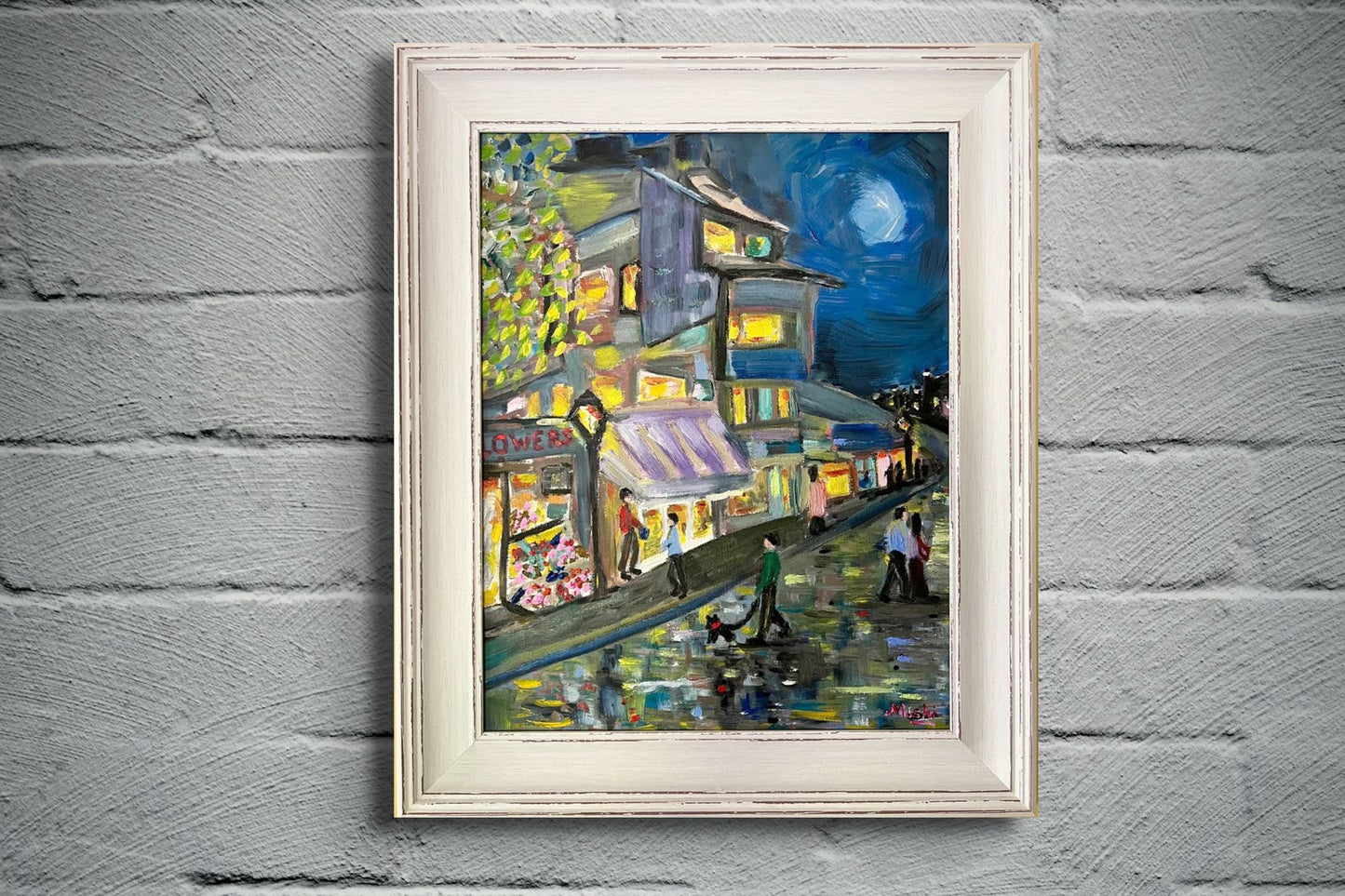 'Walking the Dog in the rain' | Framed Oil painting