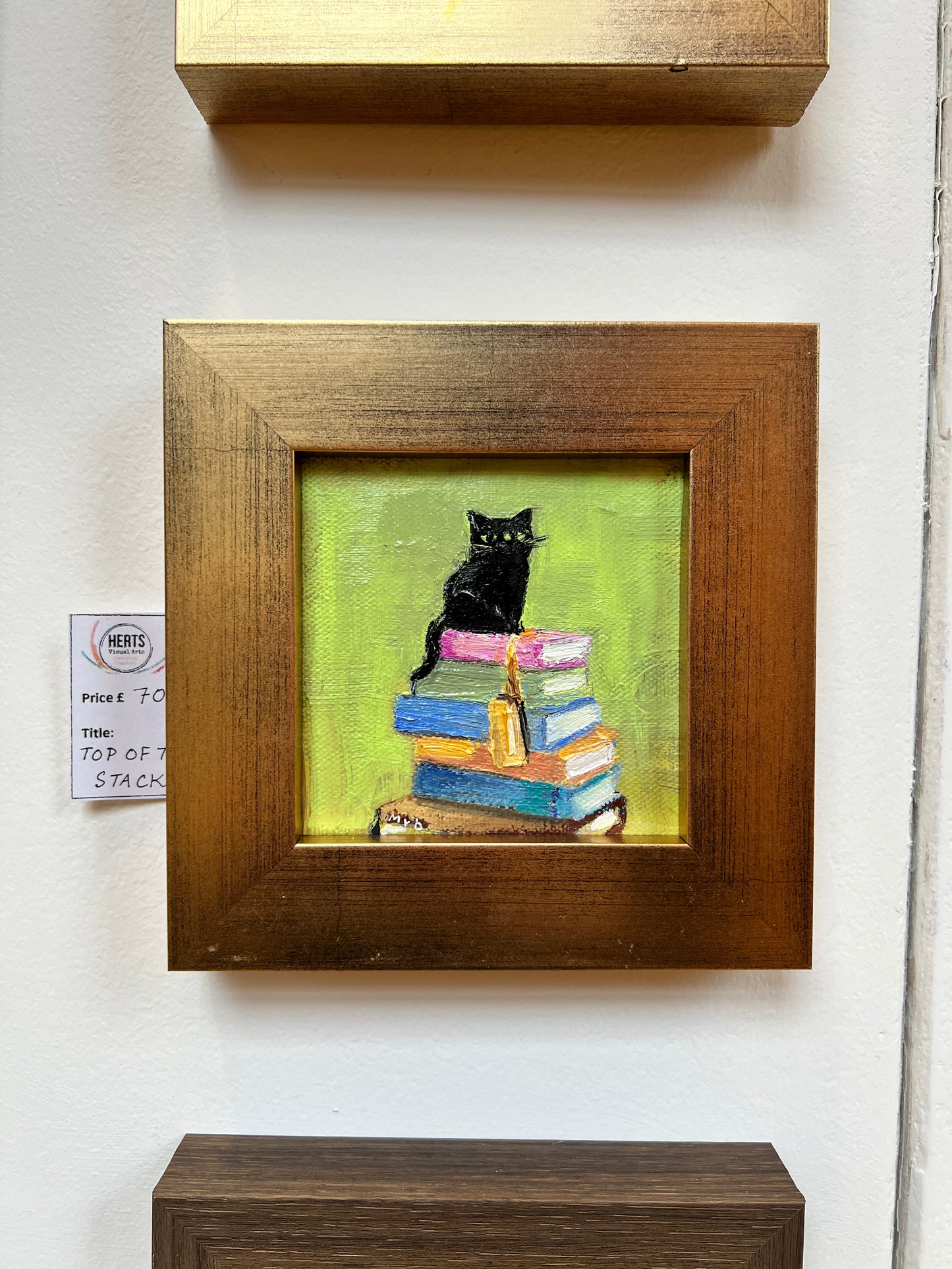 Black Cat on Books – Original Mini Oil Painting