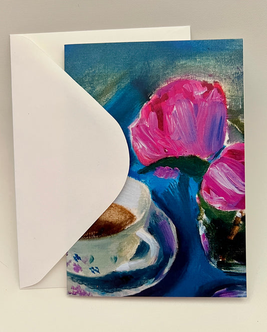 Tea Cup and Roses Greeting card | Fine Art original Print