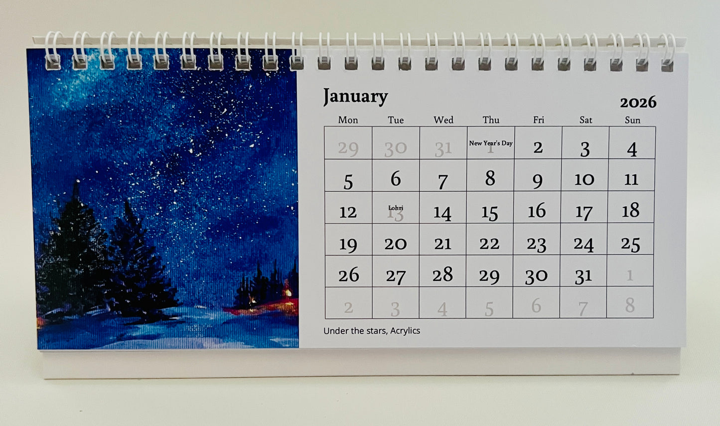 Desk Calendar 2026 | Original Art Desk Calendar | Oil & Watercolour Paintings | Artist Illustrated | Original Paintings | Important dates and festivals