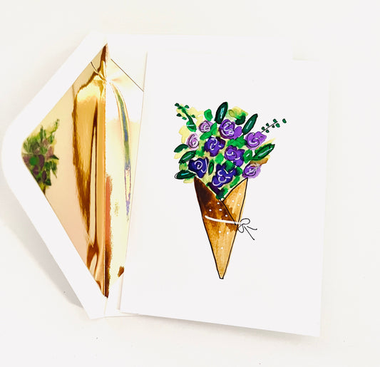 Purple floral Bouquet greeting card - Hand-painted