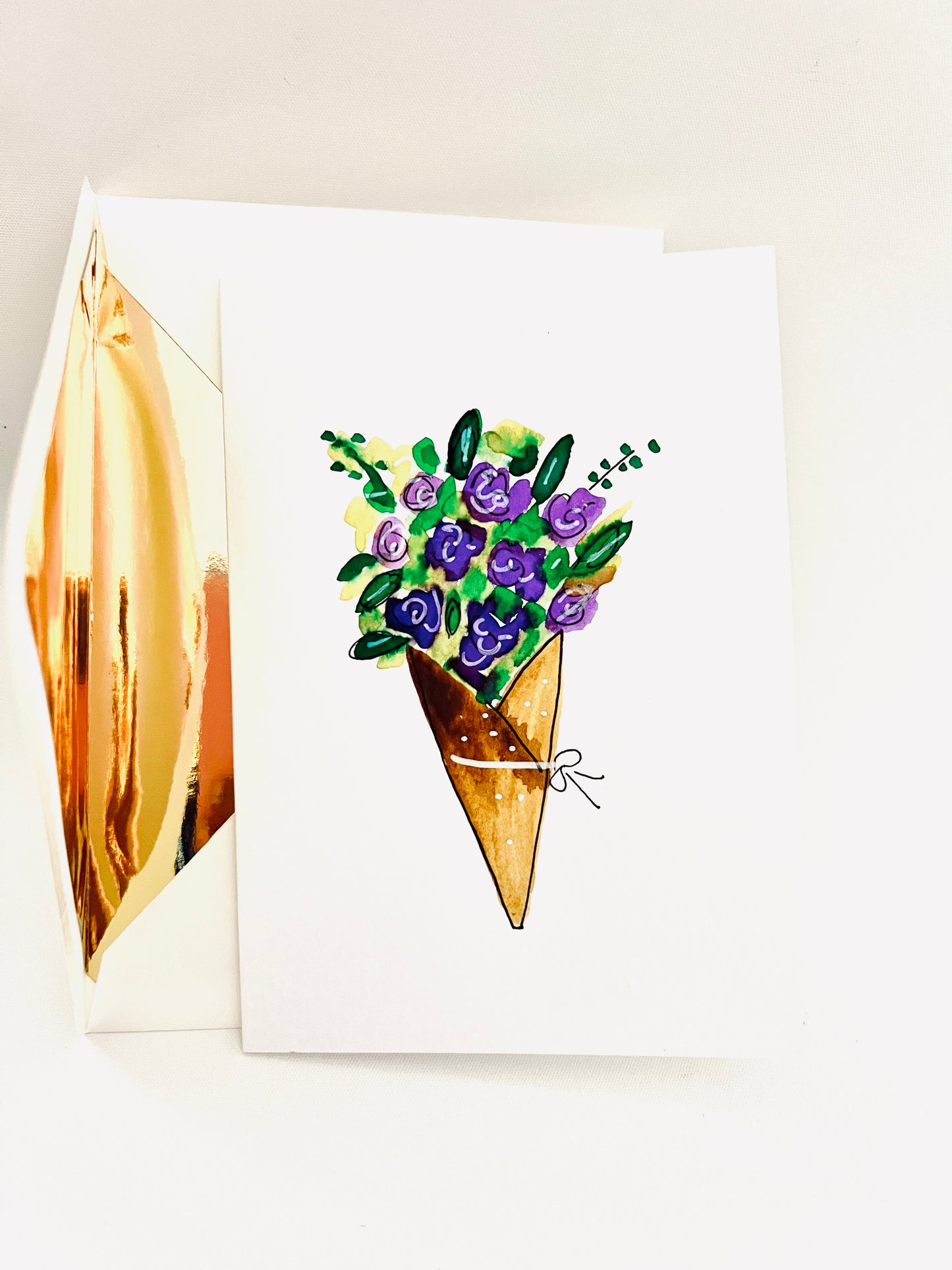 Purple floral Bouquet greeting card - Hand-painted