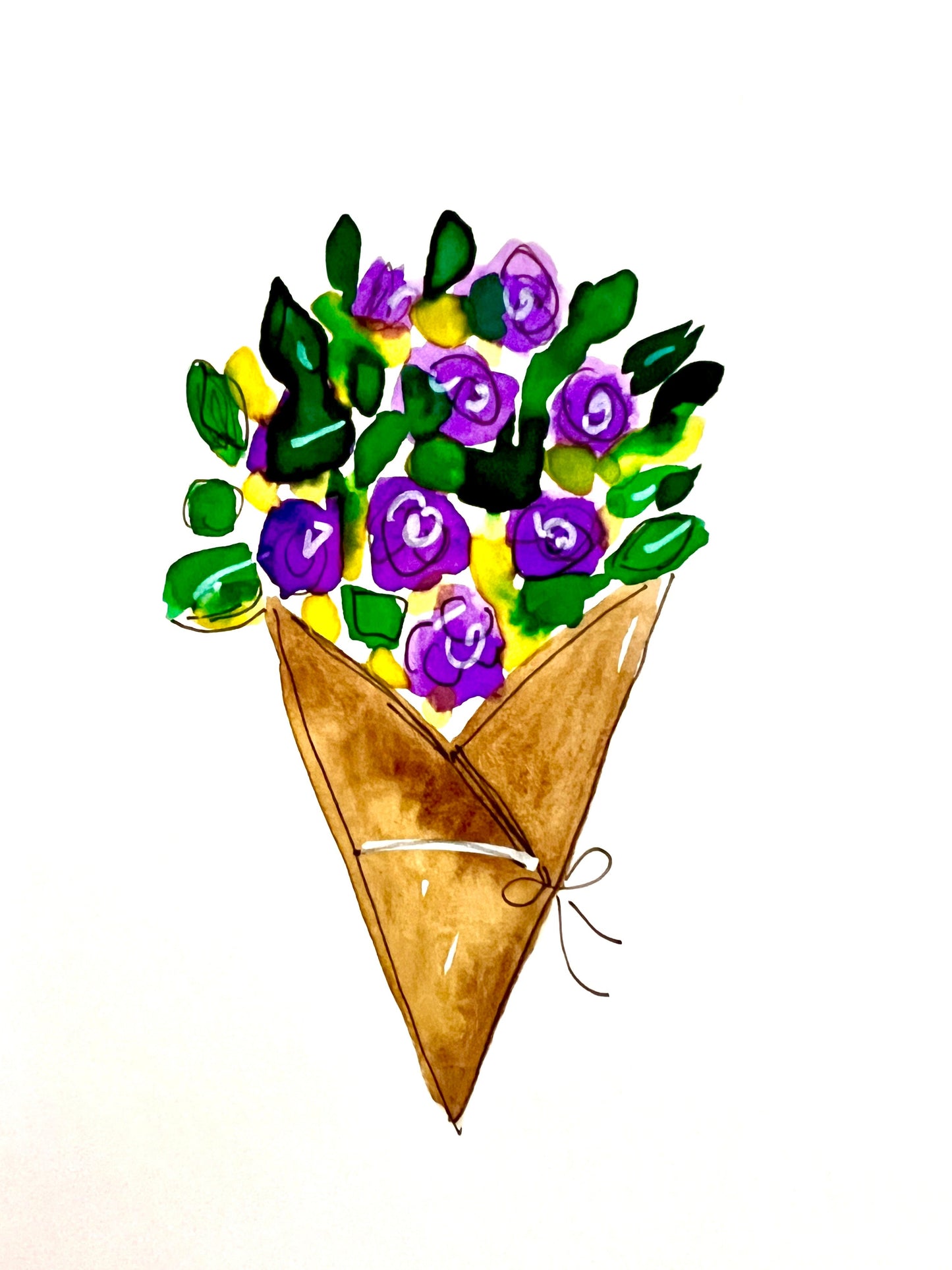 Flower Bouquet greeting card - Hand-painted A6