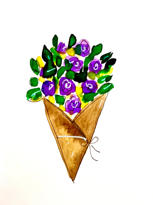 Flower Bouquet greeting card - Hand-painted A6