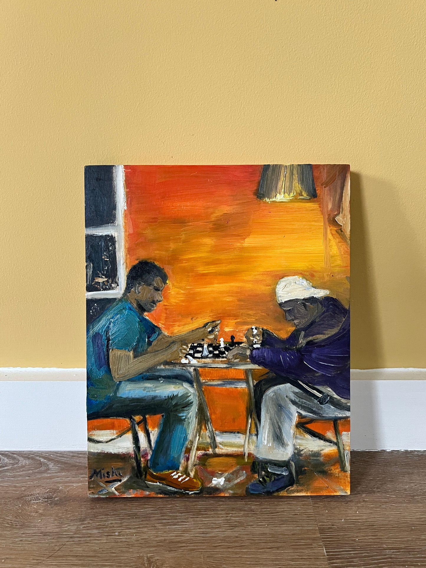 The Chess players - Oil on wood | Game players | chess painting
