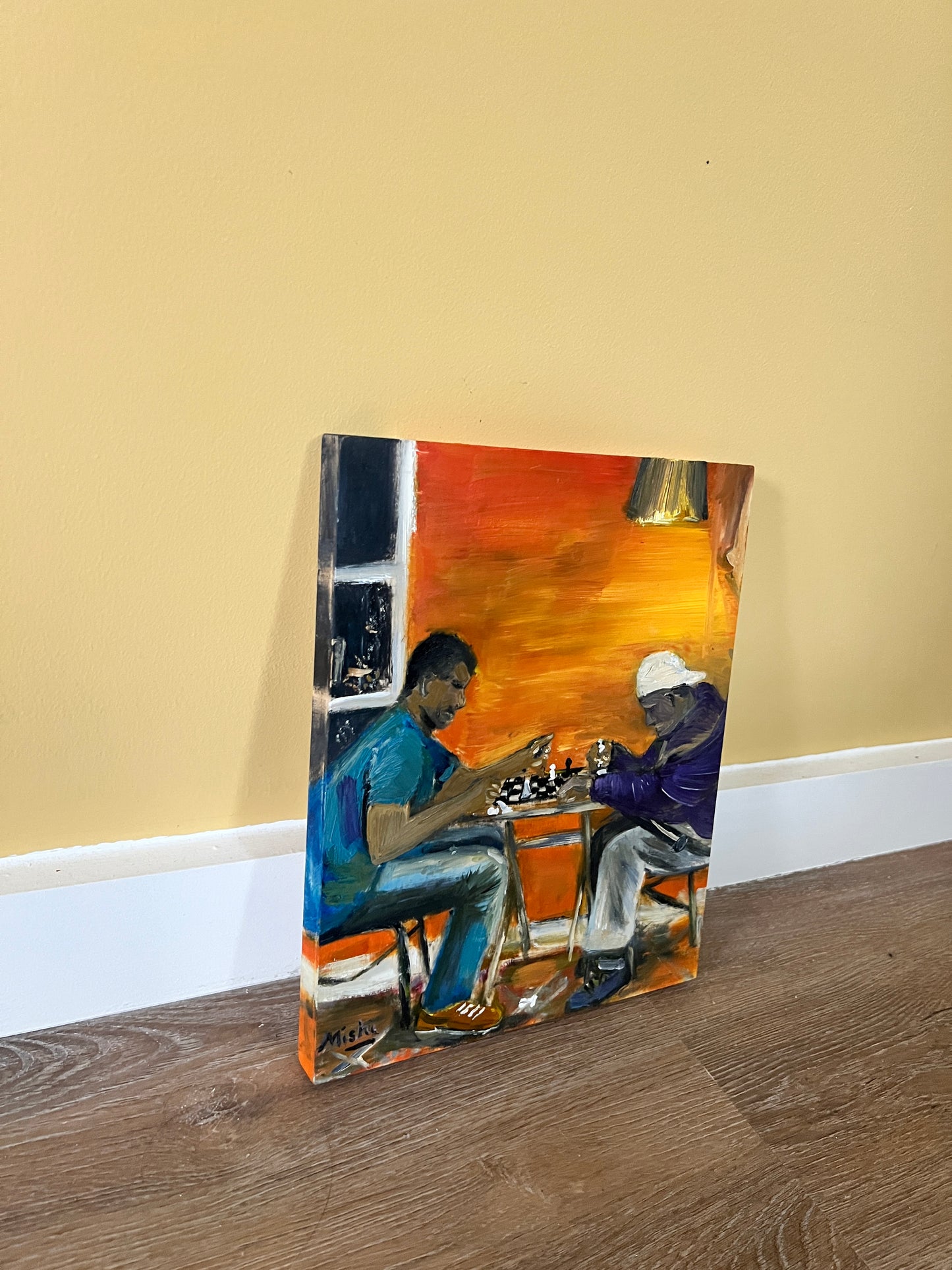 The Chess players - Oil on wood | Game players | chess painting