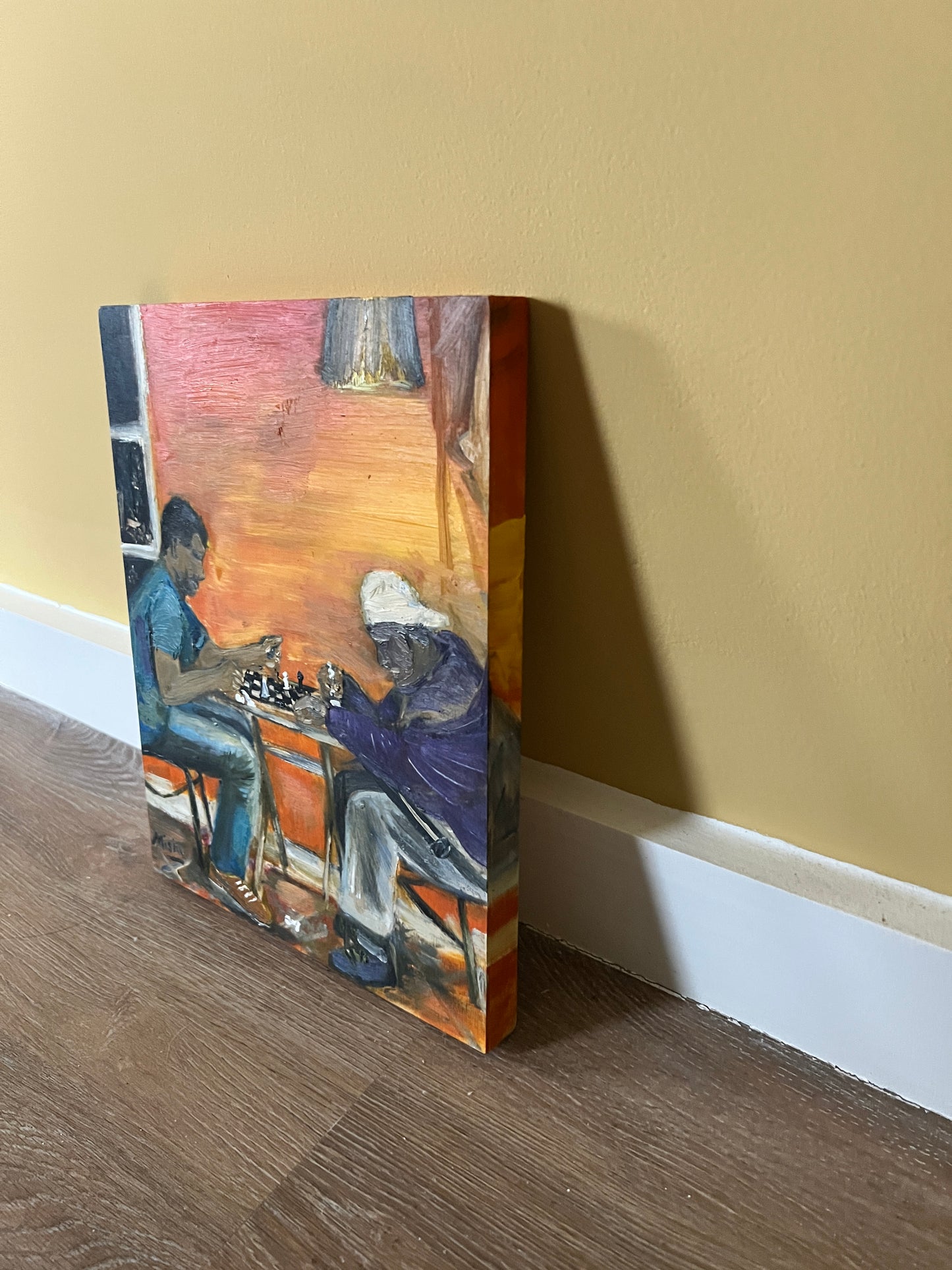 The Chess players - Oil on wood | Game players | chess painting