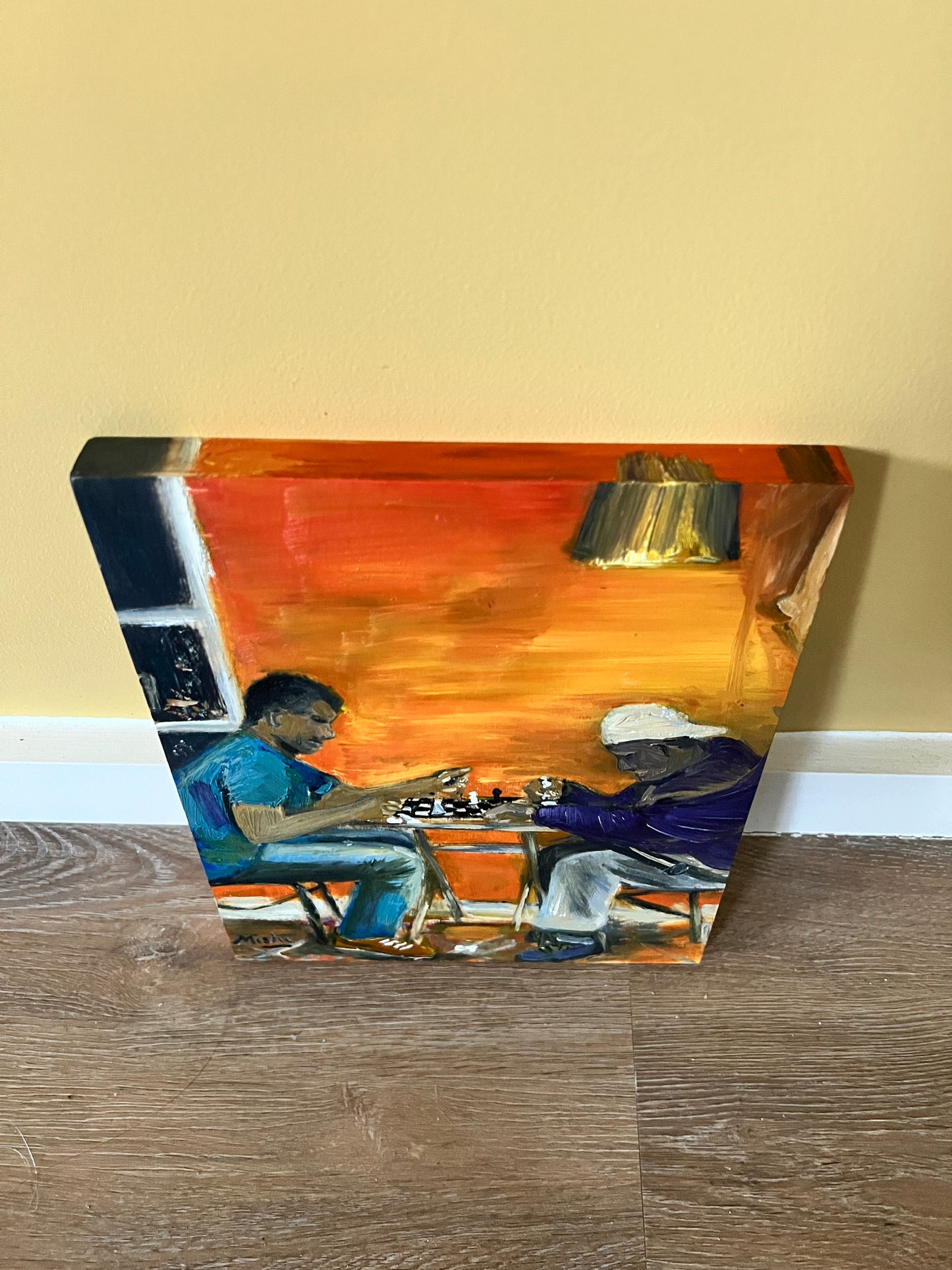 The Chess players - Oil on wood | Game players | chess painting