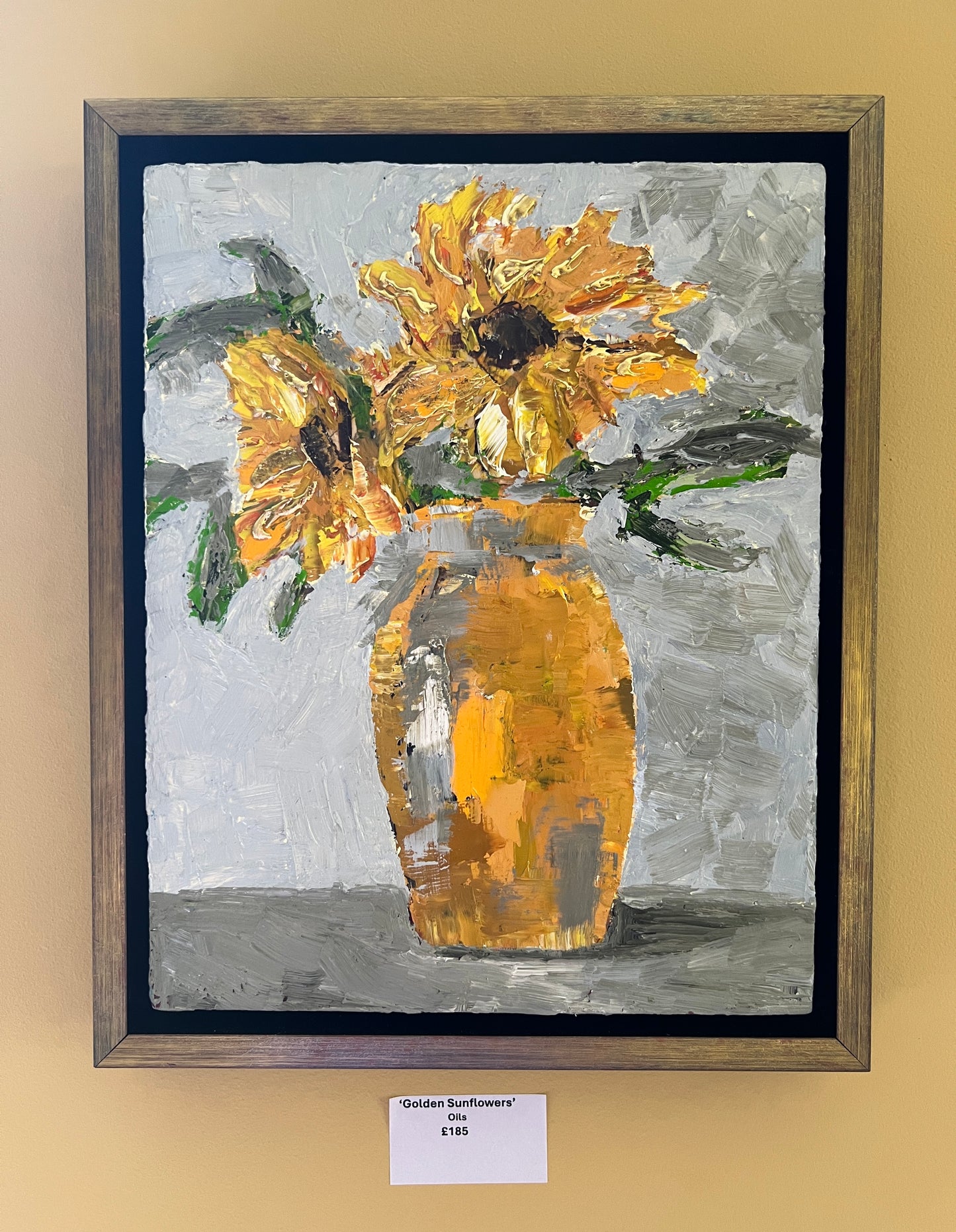 Golden sunflowers | Framed | Oil on wood