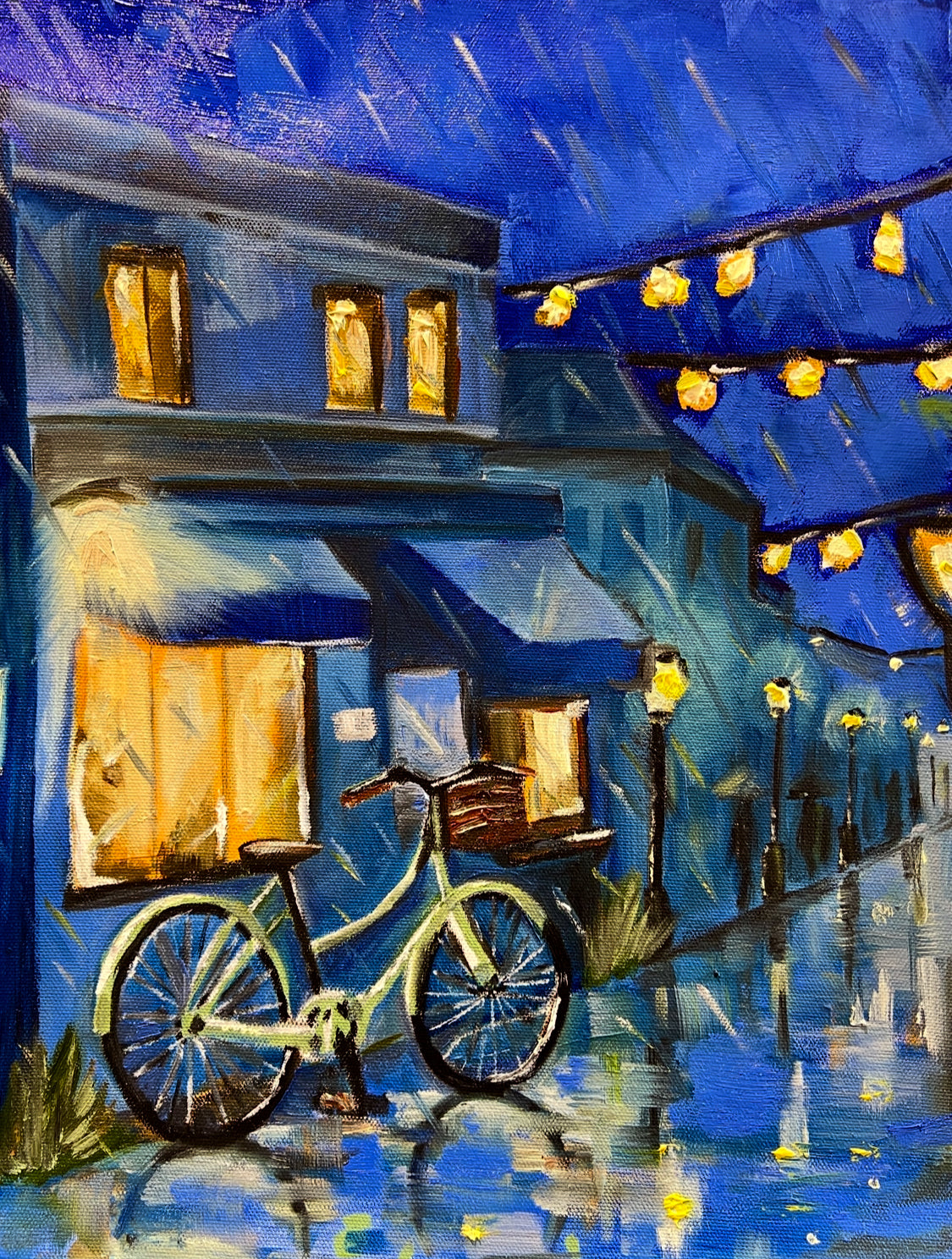 The Green Bike - Oil painting on canvas