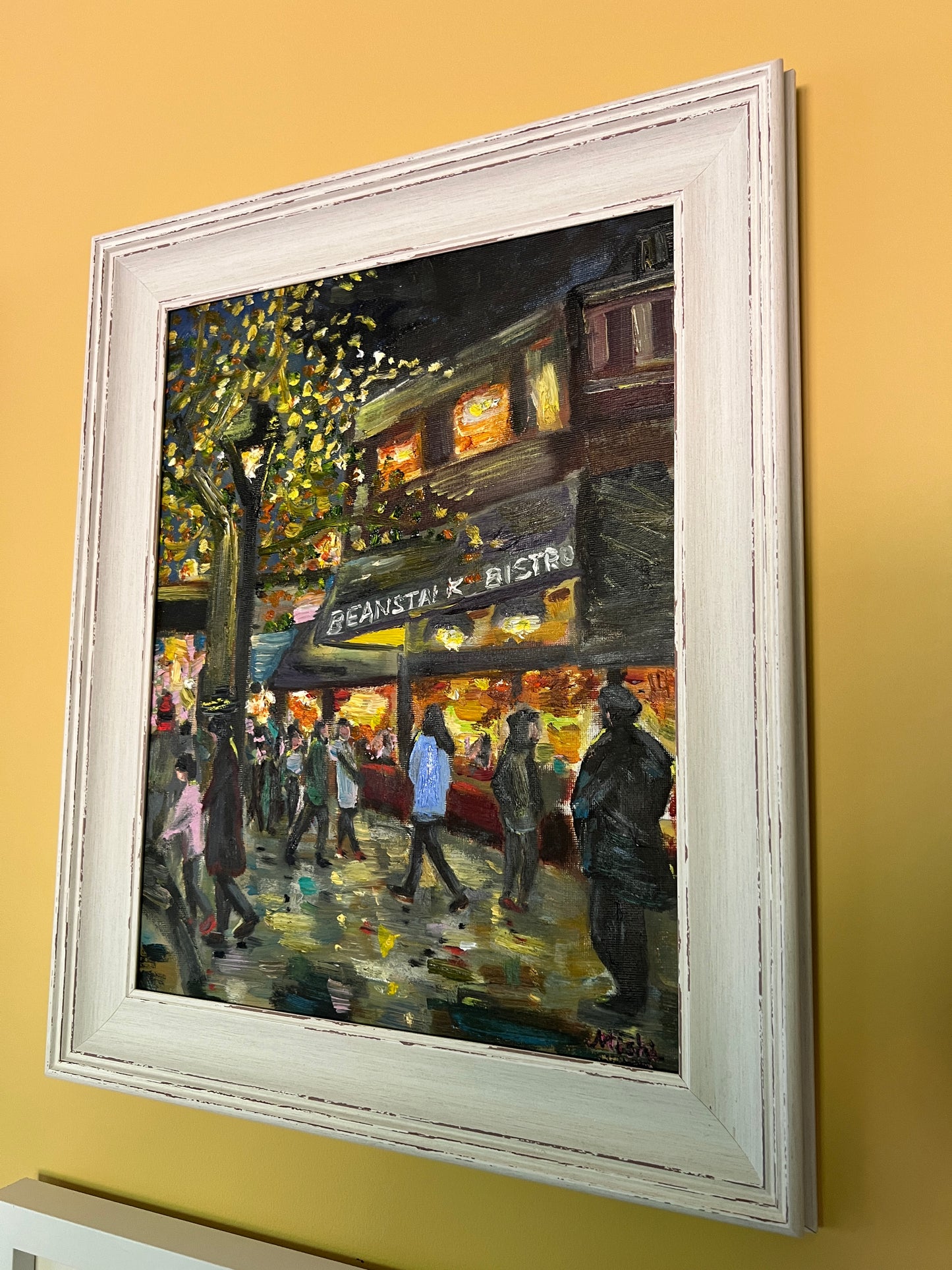 Cosy Café Buzz: Twinkling Lights and Crowd | Rustic frame