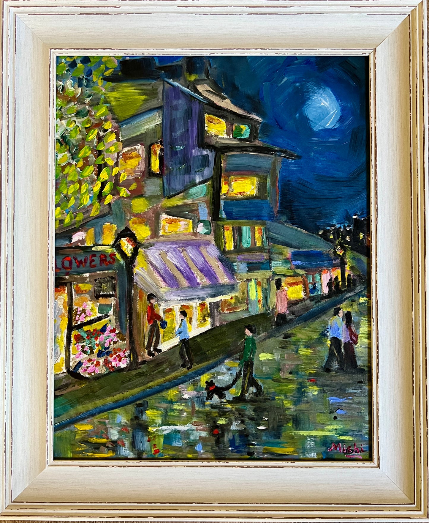 'Walking the Dog in the rain' | Framed Oil painting