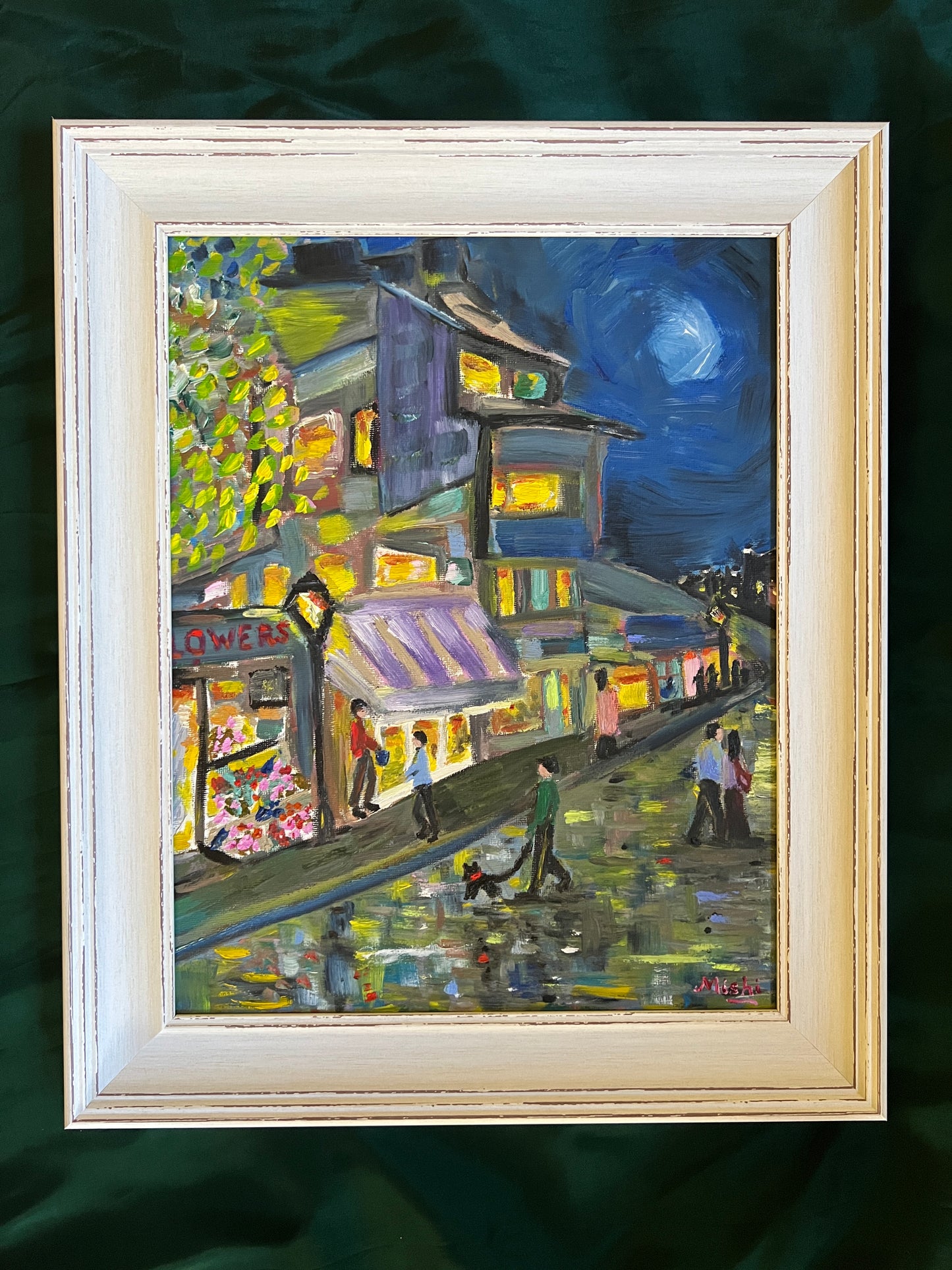 'Walking the Dog in the rain' | Framed Oil painting