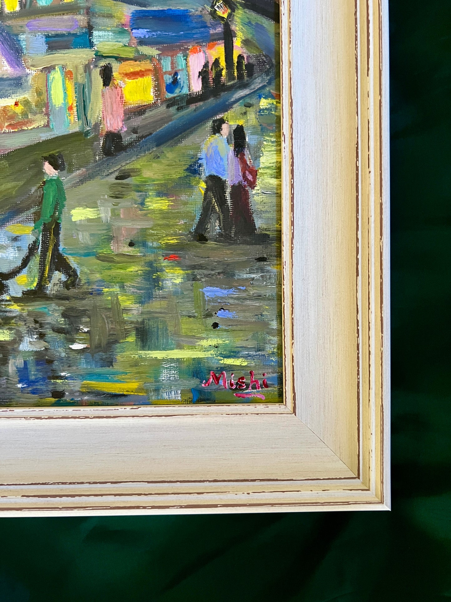 'Walking the Dog in the rain' | Framed Oil painting