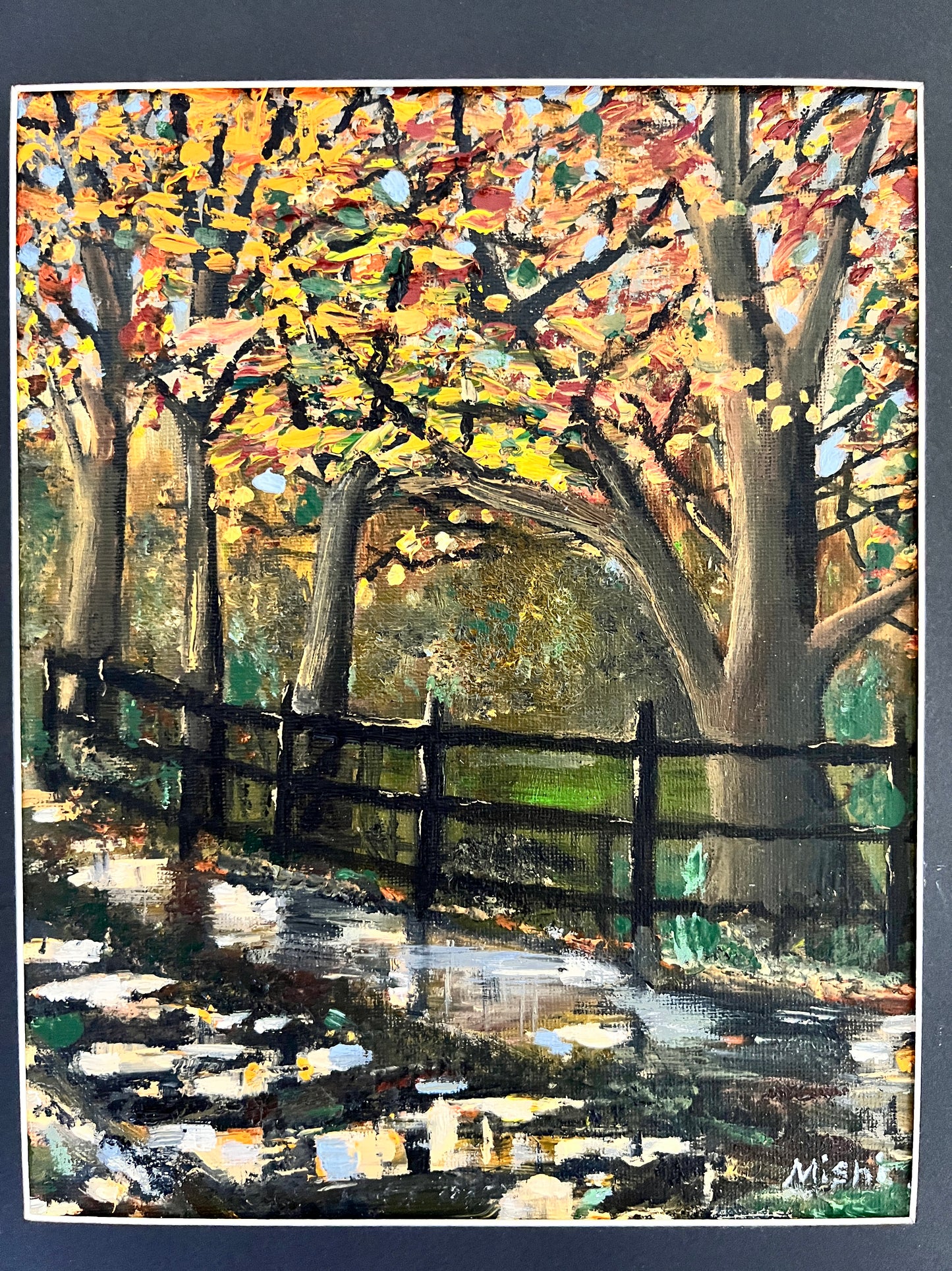 Golden leaves in Autumn- Oil on board