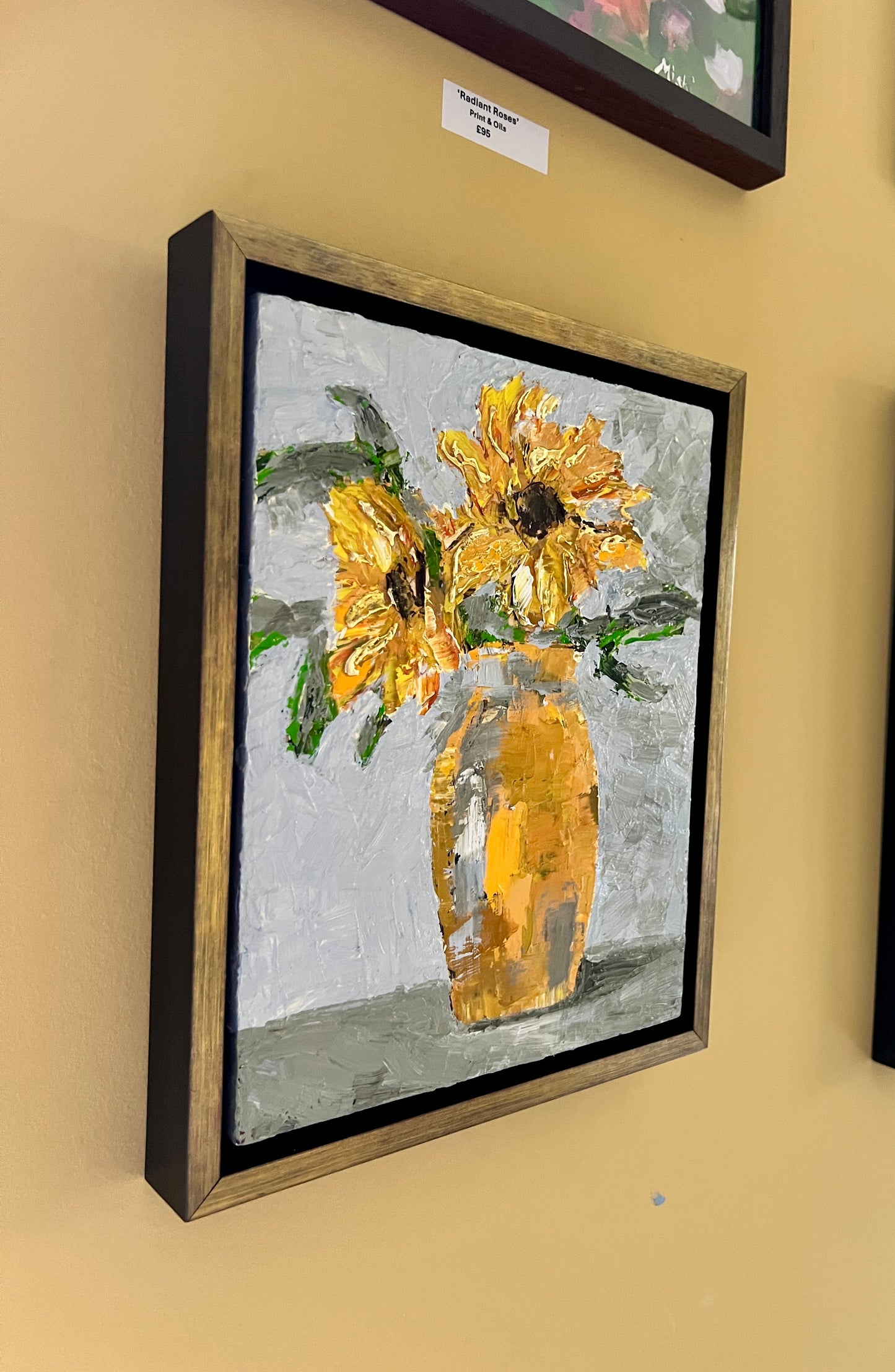 Golden sunflowers | Oil on wood | Pale gold frame