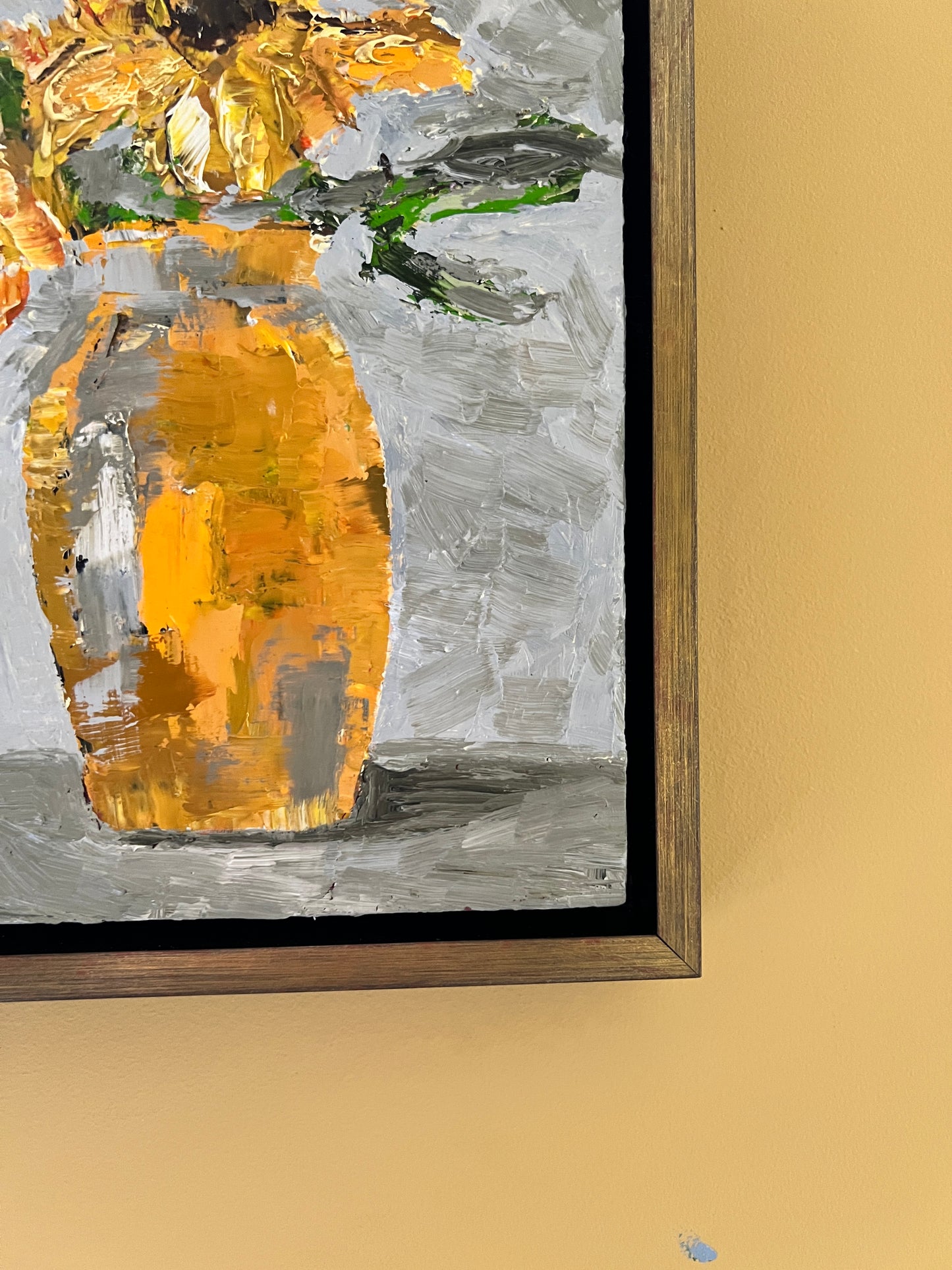 Golden sunflowers | Oil on wood | Pale gold frame