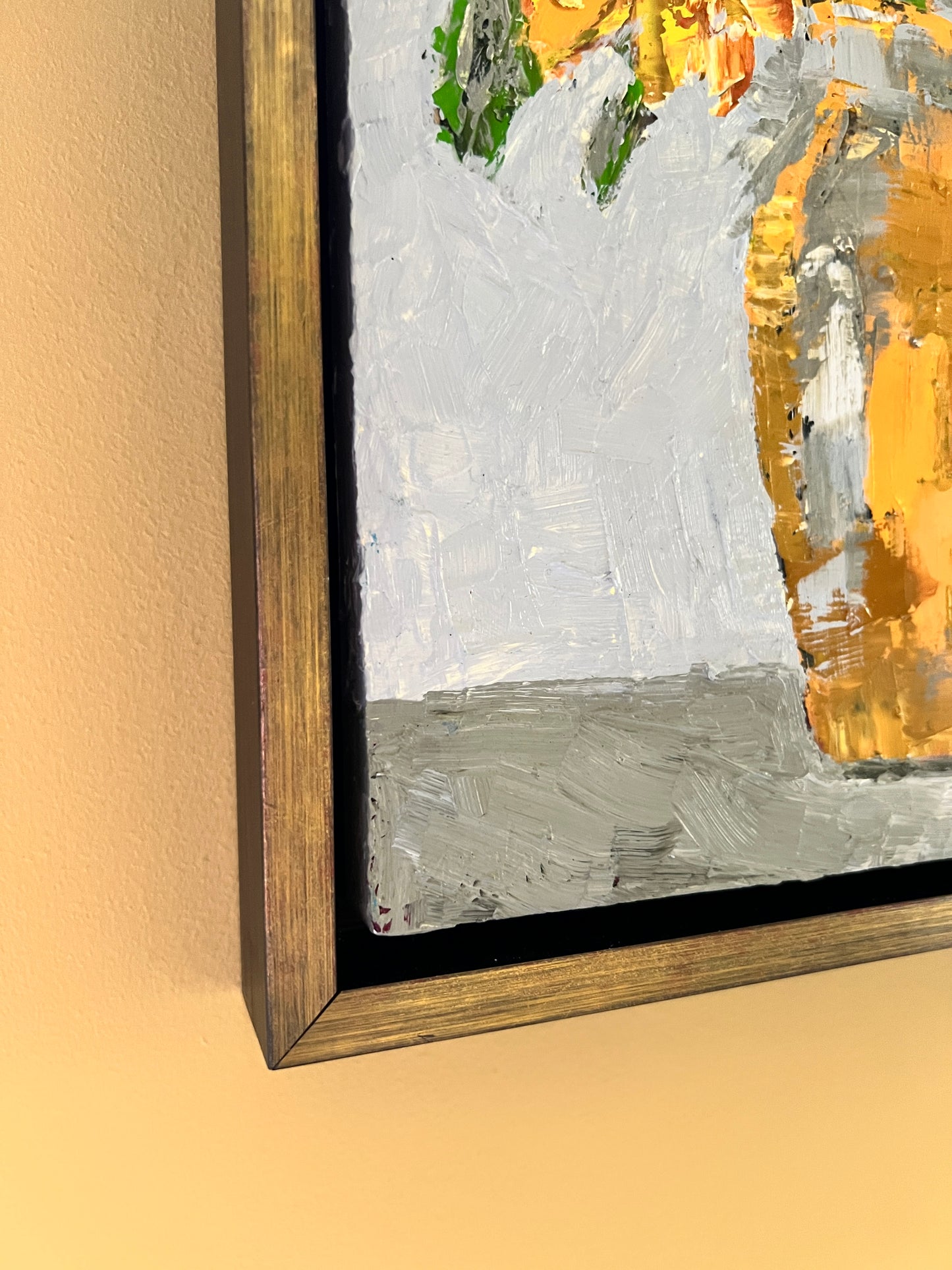 Golden sunflowers | Oil on wood | Pale gold frame