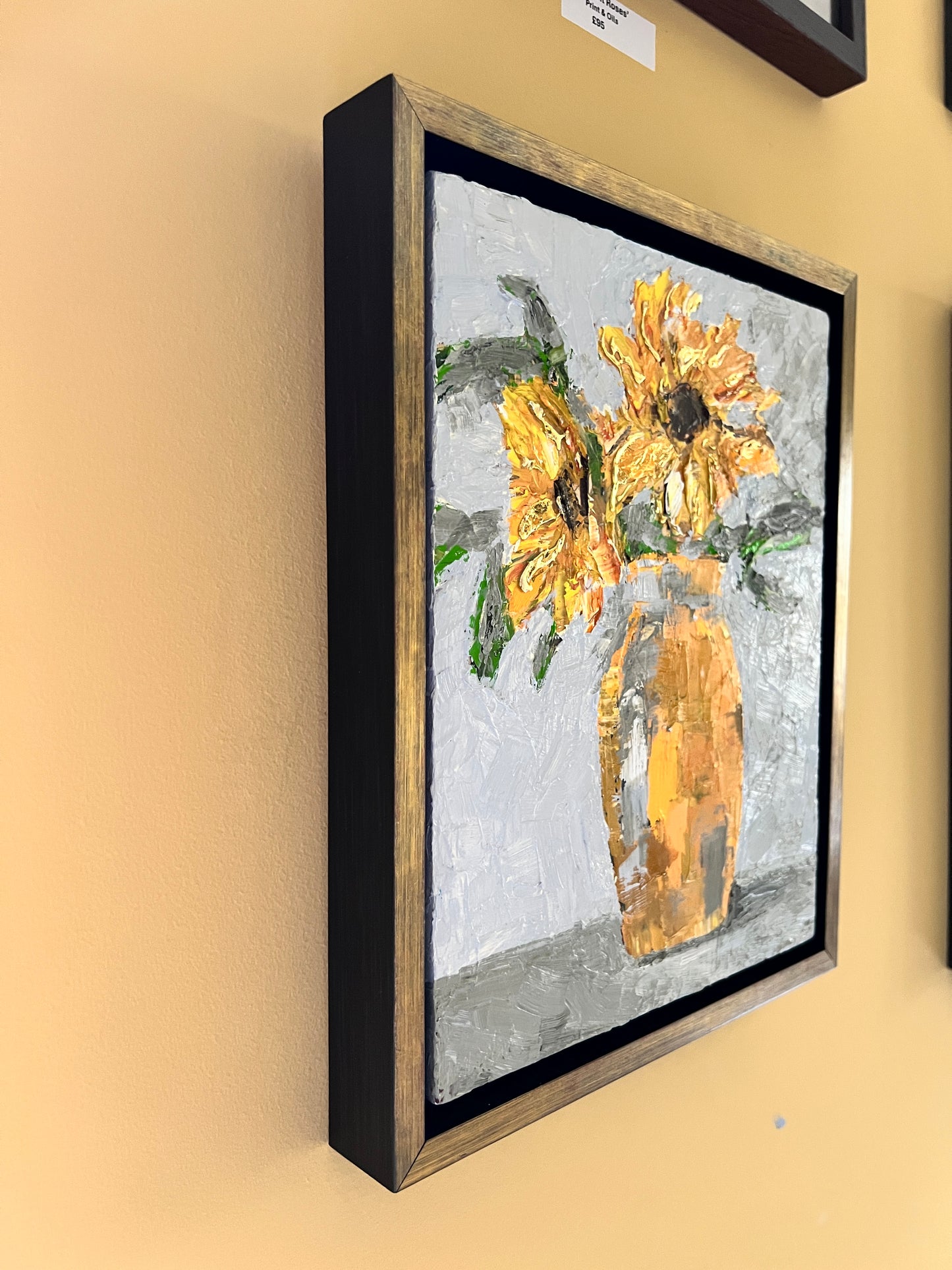 Golden sunflowers | Oil on wood | Pale gold frame