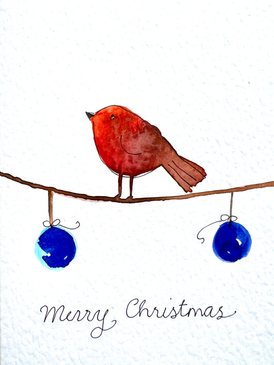 Hand painted Robin - Christmas Card collection