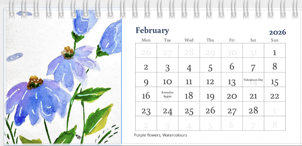 Desk Calendar 2026 | Original Art Desk Calendar | Oil & Watercolour Paintings | Artist Illustrated | Original Paintings | Important dates and festivals
