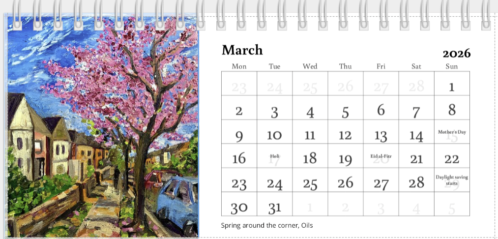 Desk Calendar 2026 | Original Art Desk Calendar | Oil & Watercolour Paintings | Artist Illustrated | Original Paintings | Important dates and festivals