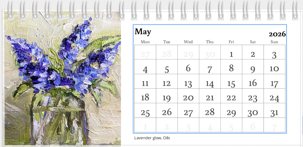 Desk Calendar 2026 | Original Art Desk Calendar | Oil & Watercolour Paintings | Artist Illustrated | Original Paintings | Important dates and festivals