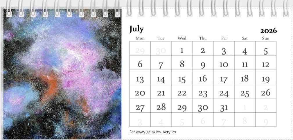 Desk Calendar 2026 | Original Art Desk Calendar | Oil & Watercolour Paintings | Artist Illustrated | Original Paintings | Important dates and festivals