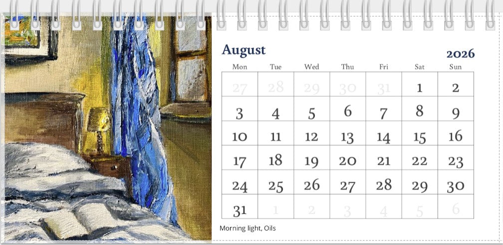 Desk Calendar 2026 | Original Art Desk Calendar | Oil & Watercolour Paintings | Artist Illustrated | Original Paintings | Important dates and festivals