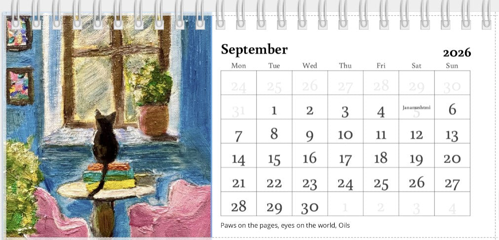 Desk Calendar 2026 | Original Art Desk Calendar | Oil & Watercolour Paintings | Artist Illustrated | Original Paintings | Important dates and festivals