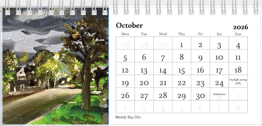 Desk Calendar 2026 | Original Art Desk Calendar | Oil & Watercolour Paintings | Artist Illustrated | Original Paintings | Important dates and festivals