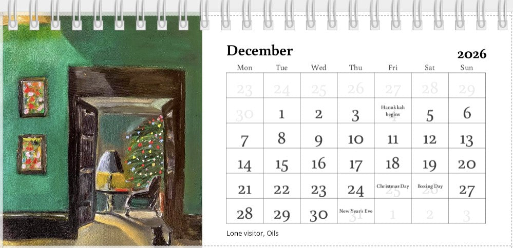 Desk Calendar 2026 | Original Art Desk Calendar | Oil & Watercolour Paintings | Artist Illustrated | Original Paintings | Important dates and festivals