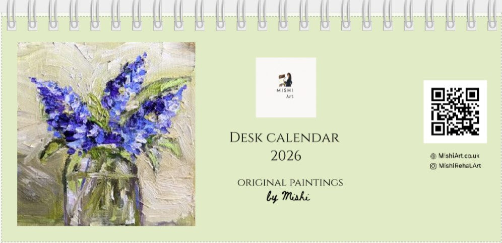 Desk Calendar 2026 | Original Art Desk Calendar | Oil & Watercolour Paintings | Artist Illustrated | Original Paintings | Important dates and festivals