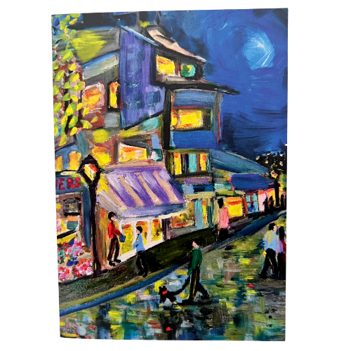 Walking with my dog Greeting card | Fine Art original Print