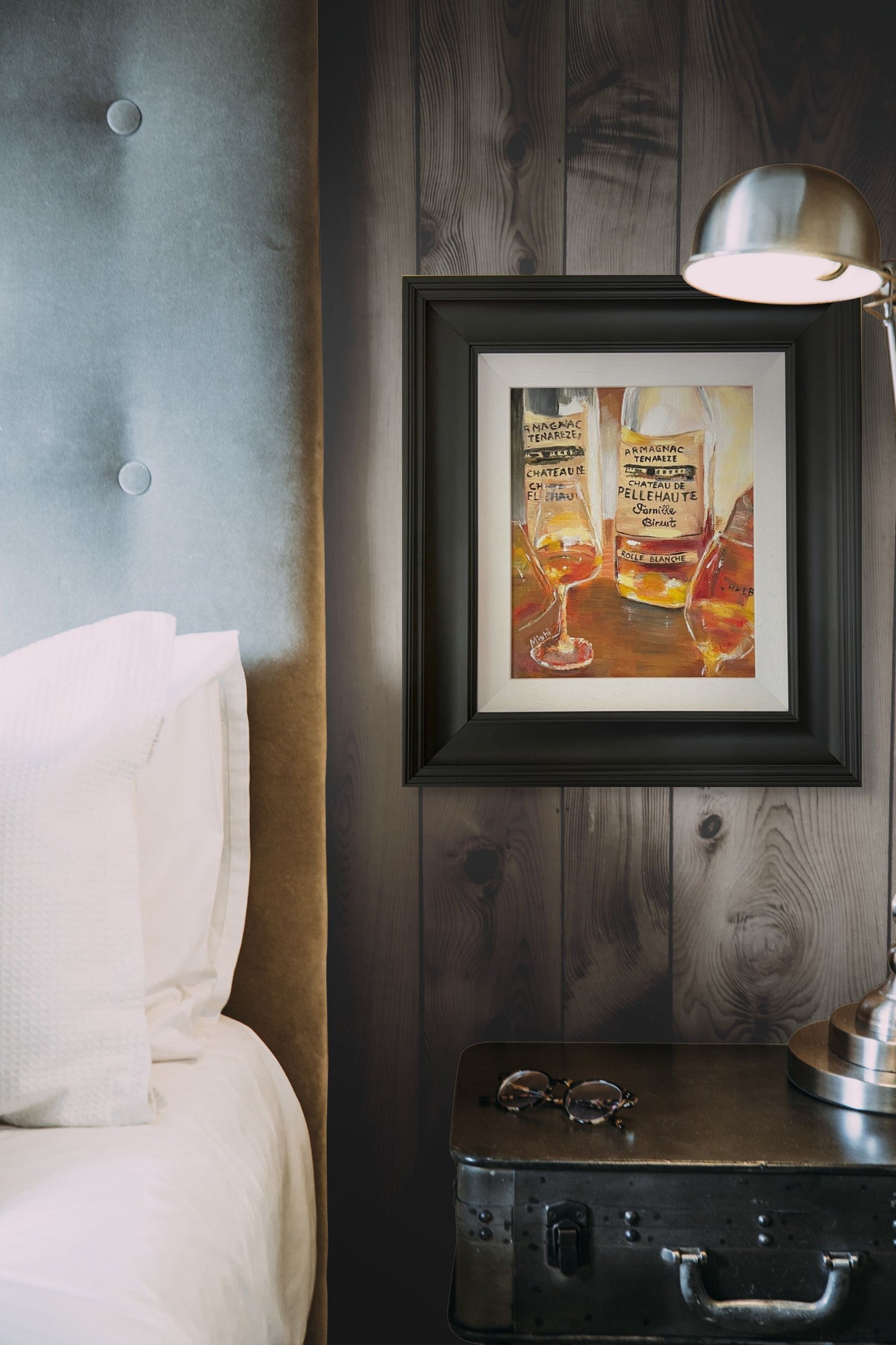 Armagnac Still Life Oil Painting: Amber Hues, Post-Impressionist Art (30x25 cm)