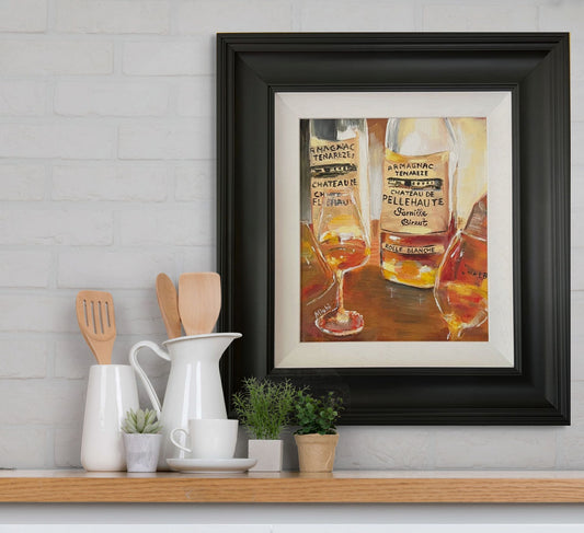 Armagnac Still Life Oil Painting: Amber Hues, Post-Impressionist Art (30x25 cm)