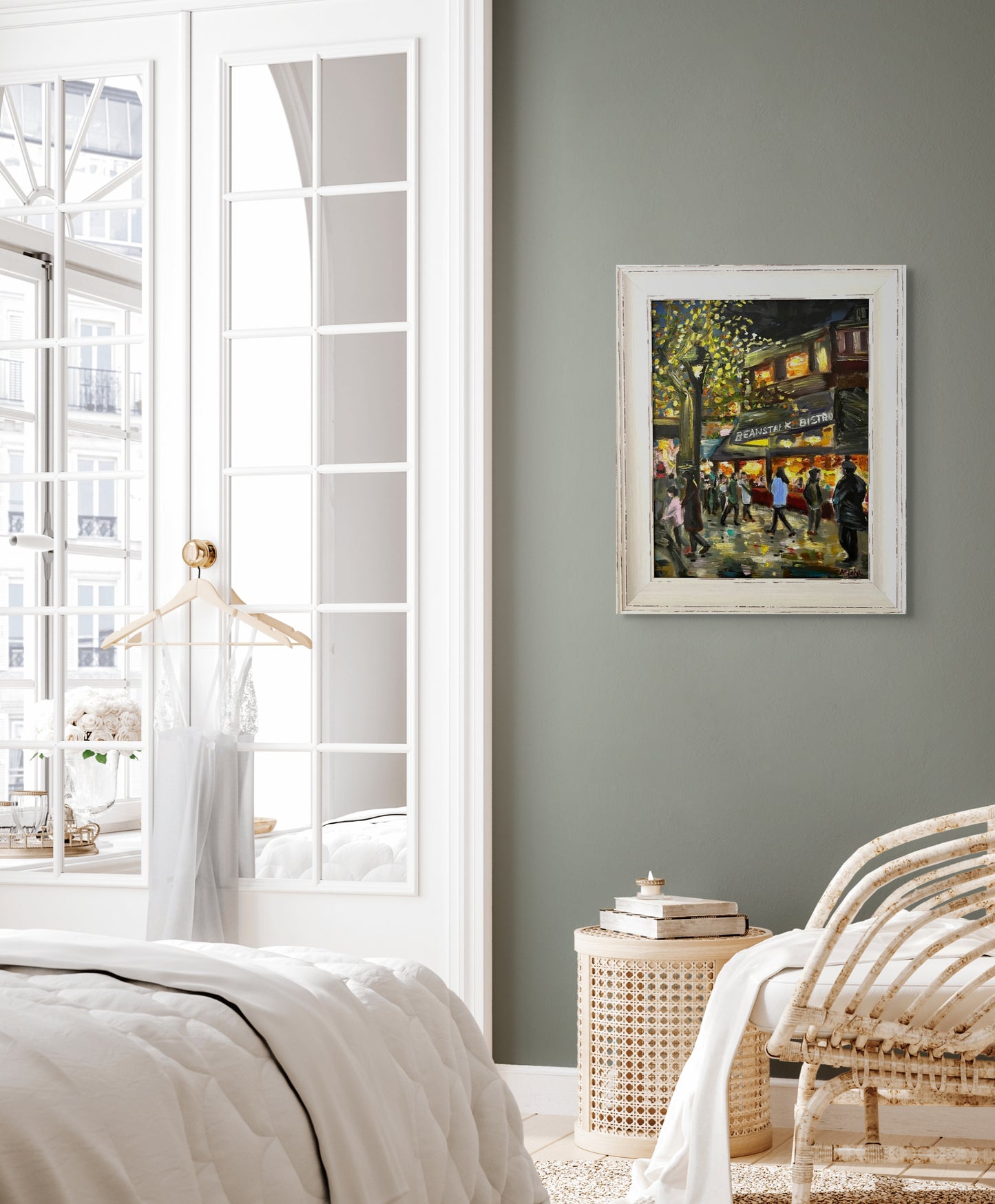 Cosy Café Buzz: Twinkling Lights and Crowd | Rustic frame