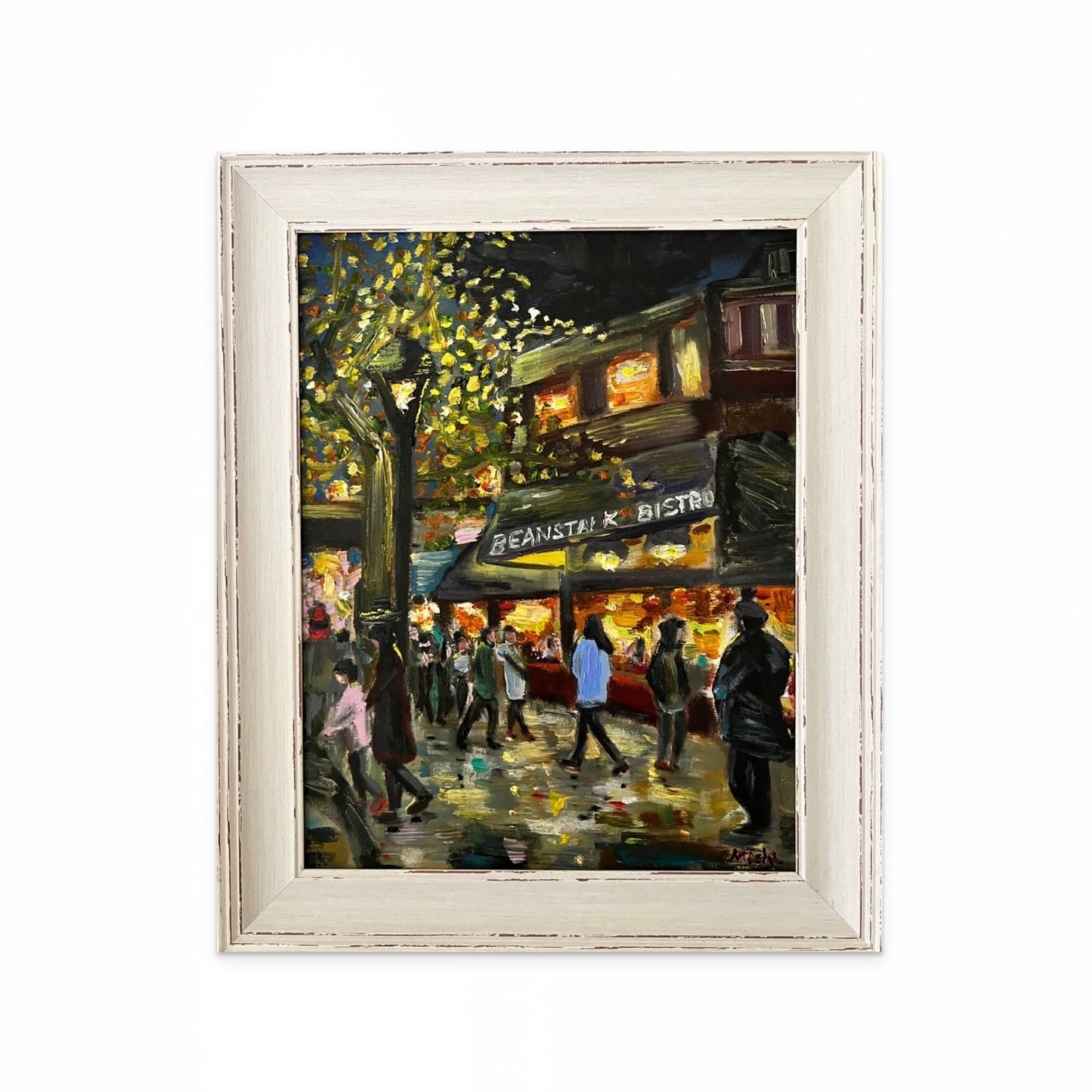 Cosy Café Buzz: Twinkling Lights and Crowd | Rustic frame