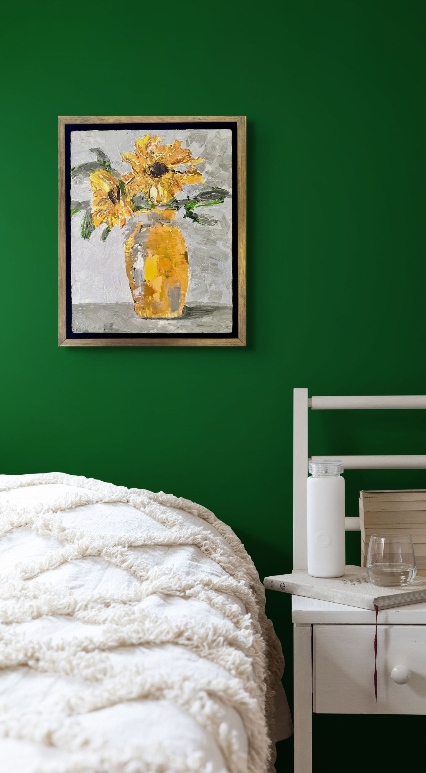 Golden sunflowers | Oil on wood | Pale gold frame