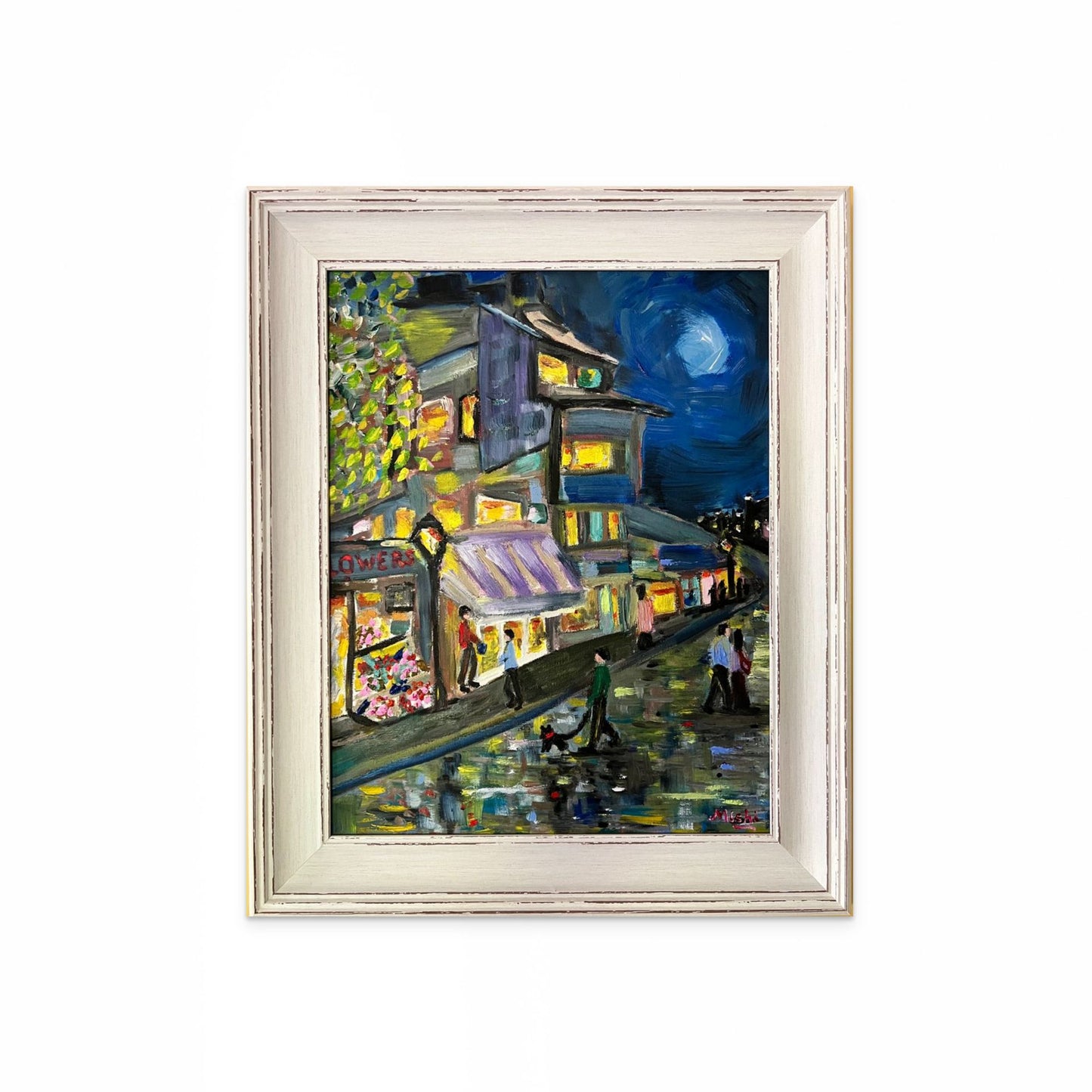 'Walking the Dog in the rain' | Framed Oil painting