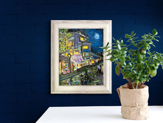 'Walking the Dog in the rain' | Framed Oil painting