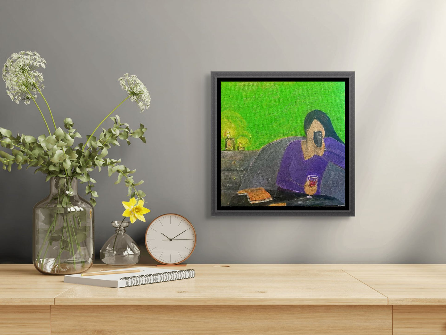 Woman with Red wine Oil Painting | Original Art signed by artist | Modern Art